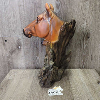 2 Horse Head on Wood Light Plastic Statue *vgc, repaired ear, white glue residue
