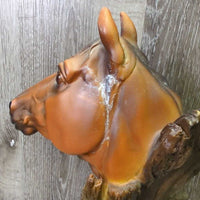 2 Horse Head on Wood Light Plastic Statue *vgc, repaired ear, white glue residue
