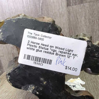 2 Horse Head on Wood Light Plastic Statue *vgc, repaired ear, white glue residue
