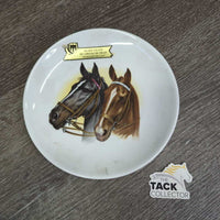 2 Dressage Horses - Decorative Plate, Wire Hook *vgc, dusty, rubs, residue

