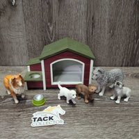 Plastic Dog House, 5 Assorted Dogs, water Dish

