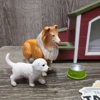 Plastic Dog House, 5 Assorted Dogs, water Dish
