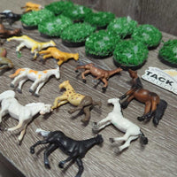 15 Assorted Toy Horses, 11 Grass Pieces
