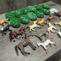 15 Assorted Toy Horses, 11 Grass Pieces
