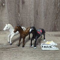 3 Assorted Toy Horses, Bendable Legs, Saddle *gc, rubs, scuffs
