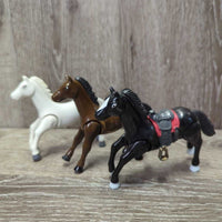 3 Assorted Toy Horses, Bendable Legs, Saddle *gc, rubs, scuffs
