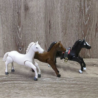 3 Assorted Toy Horses, Bendable Legs, Saddle *gc, rubs, scuffs

