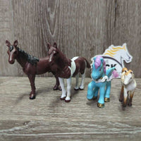 4 Assorted Toy Horses *gc, stains?dirt, rubs
