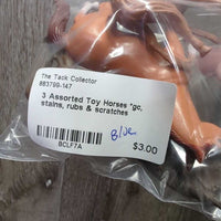 3 Assorted Toy Horses *gc, stains, rubs & scratches
