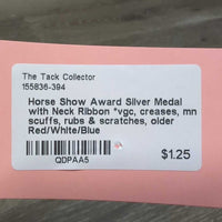 Horse Show Award Silver Medal with Neck Ribbon *vgc, creases, mnr scuffs, rubs & scratches, older
