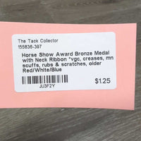 Horse Show Award Bronze Medal with Neck Ribbon *vgc, creases, mnr scuffs, rubs & scratches, older
