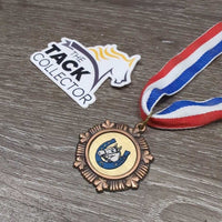 Horse Show Award Bronze Medal with Neck Ribbon *vgc, creases, mnr scuffs, rubs & scratches, older
