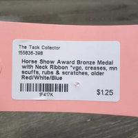 Horse Show Award Bronze Medal with Neck Ribbon *vgc, creases, mnr scuffs, rubs & scratches, older
