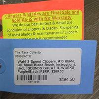 2 Speed Clippers, #10 Blade, Oil, Small Blade Brush, Instructions, Box, *SOUNDS GREAT & WORKS
