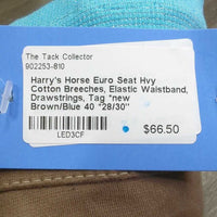 Euro Seat Hvy Cotton Breeches, Elastic Waistband, Drawstrings, Tag *new
