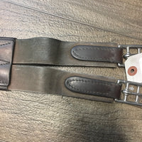 Leather Belly Girth, 2x els *dents, scratches, warped, older, ok cond, stained elastic, thin edge
