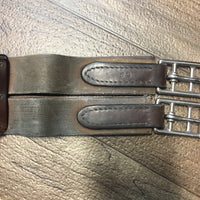 Leather Belly Girth, 2x els *dents, scratches, warped, older, ok cond, stained elastic, thin edge
