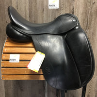 17.5 MW *5 Sankey XTSS Template Dressage Saddle, Black Sankey Cover, Large Front Blocks, Front & Back Gusset Panels, Wool Flocked, Flaps: 15.75"L x 12"W Serial # 18 T XTSS 019415
