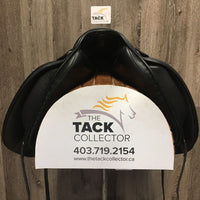 17.5 MW *5 Sankey XTSS Template Dressage Saddle, Black Sankey Cover, Large Front Blocks, Front & Back Gusset Panels, Wool Flocked, Flaps: 15.75"L x 12"W Serial # 18 T XTSS 019415
