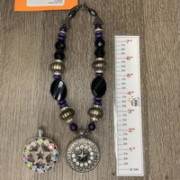 Hvy Beaded Necklace, 2 interchangeable Bling Medallions, missing 1 bling *vgc
