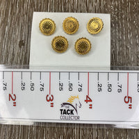 5 Gold Number Pins, Green Cardboard Box *xc, older, peeled box