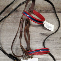 Patent Leather Gaited Horse Halter, Narrow Leather Chain Shank *gc, older, rubbed edges, rusty, scratches
