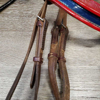 Patent Leather Gaited Horse Halter, Narrow Leather Chain Shank *gc, older, rubbed edges, rusty, scratches
