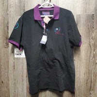 SS Polo Shirt, 1/4 Button Up "Just World" *new, tag, hair
