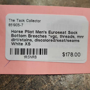 Men's Euroseat Sock Bottom Breeches *vgc, threads, mnr dirt/stains, discolored/seat/seams