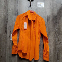 LS Show Shirt, attached button collar *vgc, stain, seam puckers, older
