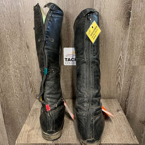 Pr Field Boots, Zips *Left: breaking/stuck zip, heel rubs, older, curled edges, rubs, repairs, laces