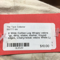 4 Wide Cotton Leg Wraps, velcro *gc, dirty, stains, marker, frayed edges, v.hairy/weak velcro