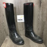 JUNIORS Pr Lined Rubber Riding Boots *gc, dirty, rubs, scratched, dusty

