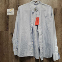 LS Show Shirt, 2 Button Collar *vgc, missing button, older, threads, puckered/crinkled collar & seams