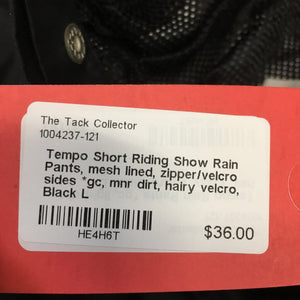Short Riding Show Rain Pants, mesh lined, zipper/velcro sides *gc, mnr dirt, hairy velcro