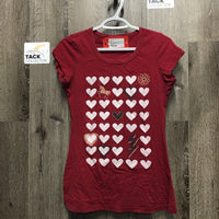 SS T Shirt *gc, faded edges, undone seam stitching/threads, mnr peeling hearts
