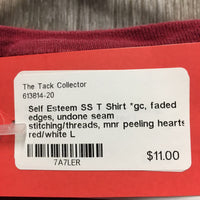 SS T Shirt *gc, faded edges, undone seam stitching/threads, mnr peeling hearts