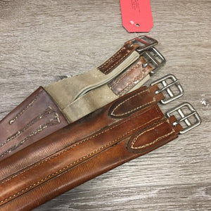 Stiff Leather Girth, 1x els *older, add-on center strap, marker, stretched elastic, undone stitching, dry, stiff, cracks