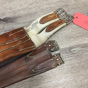 Stiff Leather Girth, 1x els *older, add-on center strap, marker, stretched elastic, undone stitching, dry, stiff, cracks