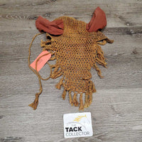 Crochet Fly Veil Ear Bonnet, string, fringe *clean, discolored, older, gc