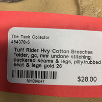 Hvy Cotton Breeches *older, gc, mnr undone stitching, puckered seams & legs, pilly/rubbed seat & legs
