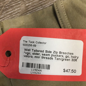 Side Zip Breeches *vgc, older, seam puckers, gc, hairy velcro, mnr threads