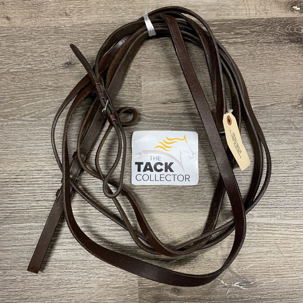 Flat Leather Draw Reins, Loop/Buckles ends *gc, dry, stiff, twisted, rough back