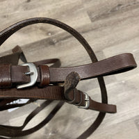 Flat Leather Draw Reins, Loop/Buckles ends *gc, dry, stiff, twisted, rough back
