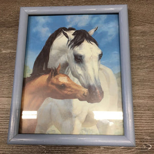 2 Wood Framed Mare & Foal Pictures *older, dirty