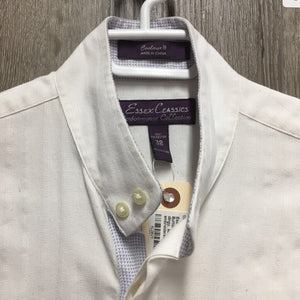 LS Show Shirt, 2 Button Collars *older, pits, pilly, dingy, seam puckers, linty, stains, embroidered