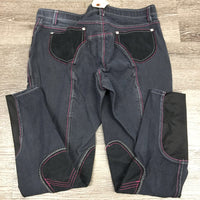 Denim Euroseat Breeches *faded, seam puckers, stretched seat & seams, rubbed/thin seat, gc