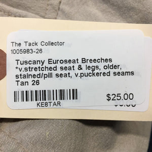 Euroseat Breeches *v.stretched seat & legs, older, stained/pill seat, v.puckered seams