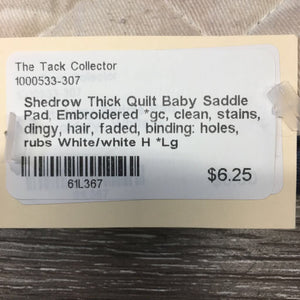 Thick Quilt Baby Saddle Pad, Embroidered *gc, clean, stains, dingy, hair, faded, binding: holes, rubs