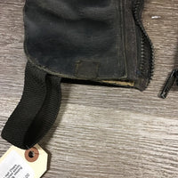 Pr Leather Half Chaps, Back Zips *dirty, stretched elastic, repaired, undone stitching, missing strap/snap